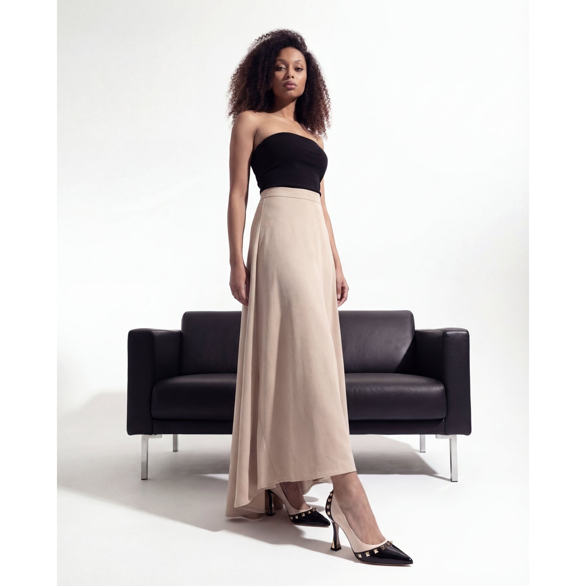 The Bella Vita Studded Beige & Black Leather Pump Women Shoe