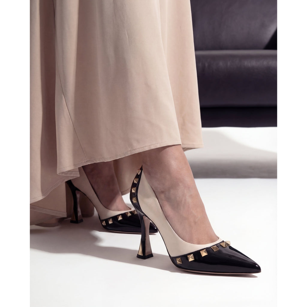 The Bella Vita Studded Beige & Black Leather Pump Women Shoe