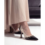 The Bella Vita Studded Beige & Black Leather Pump Women Shoe
