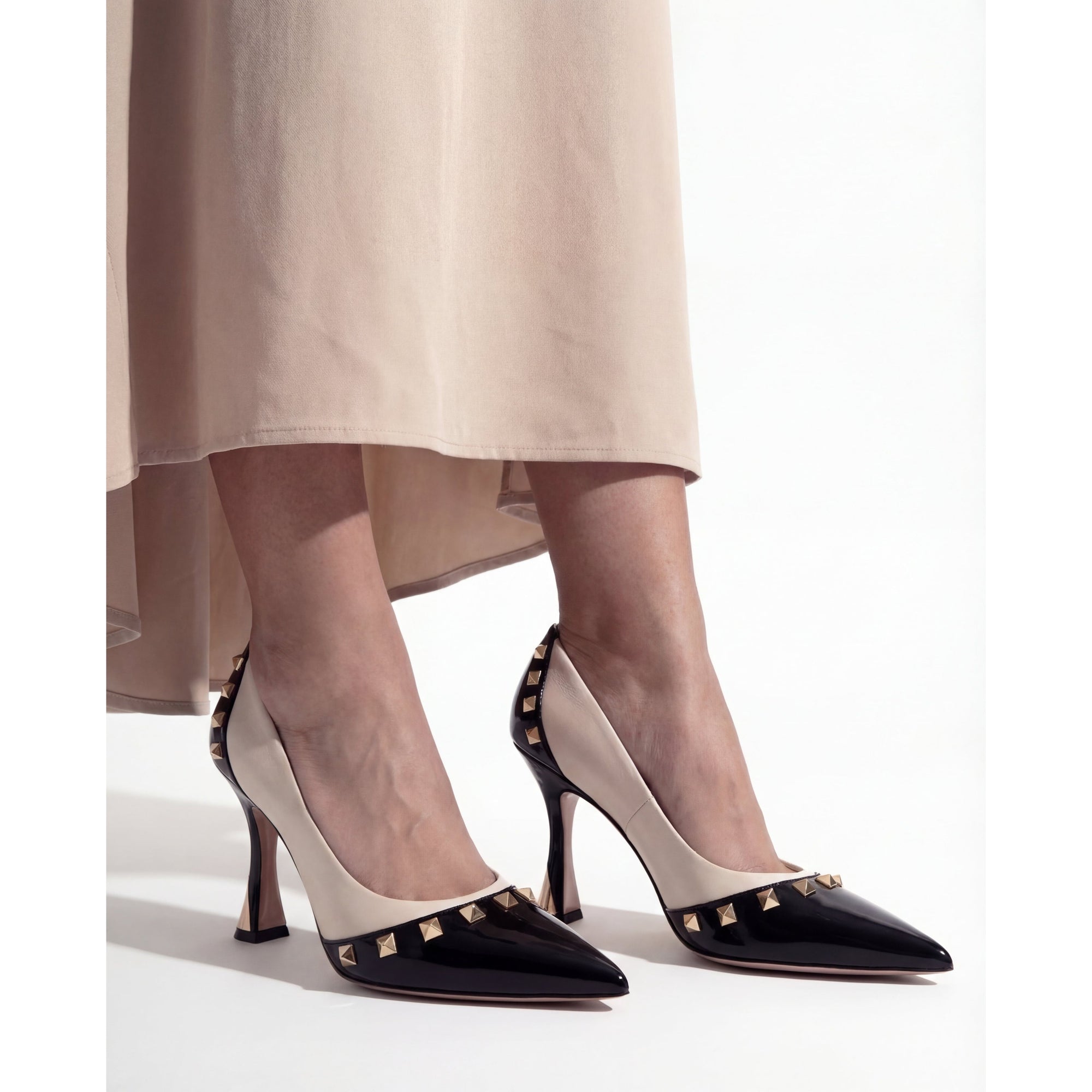 The Bella Vita Studded Beige & Black Leather Pump Women Shoe