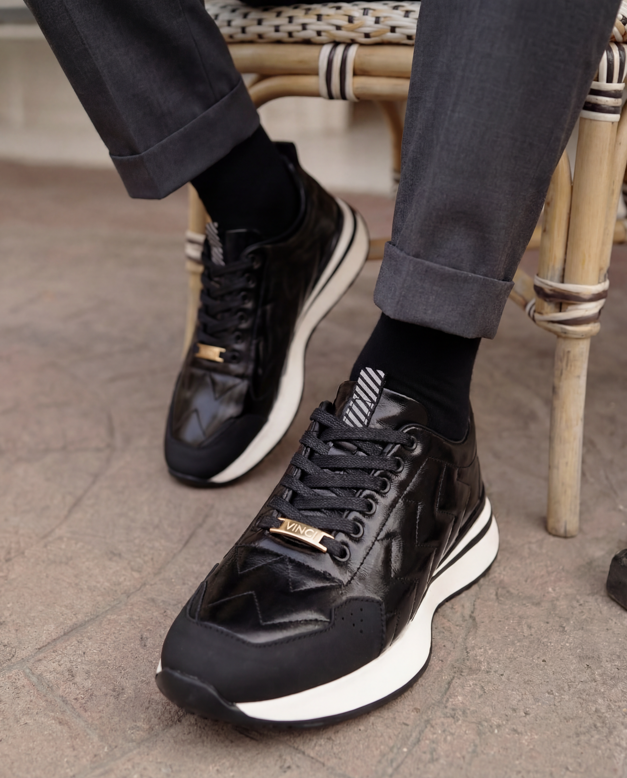 Vinci The Veneto Black Leather Men Sneaker