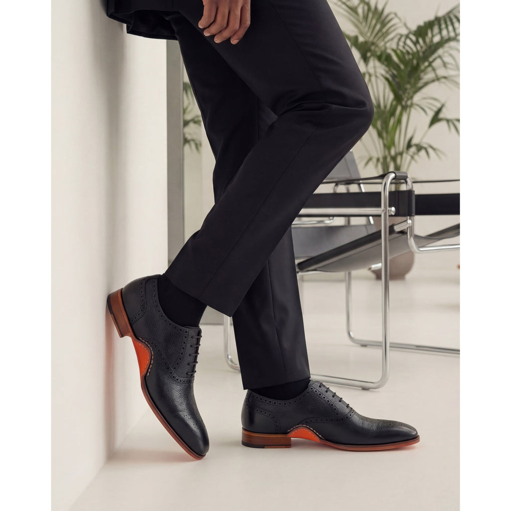 The Draco Handmade Black Semi Brogue Oxford Men Shoe