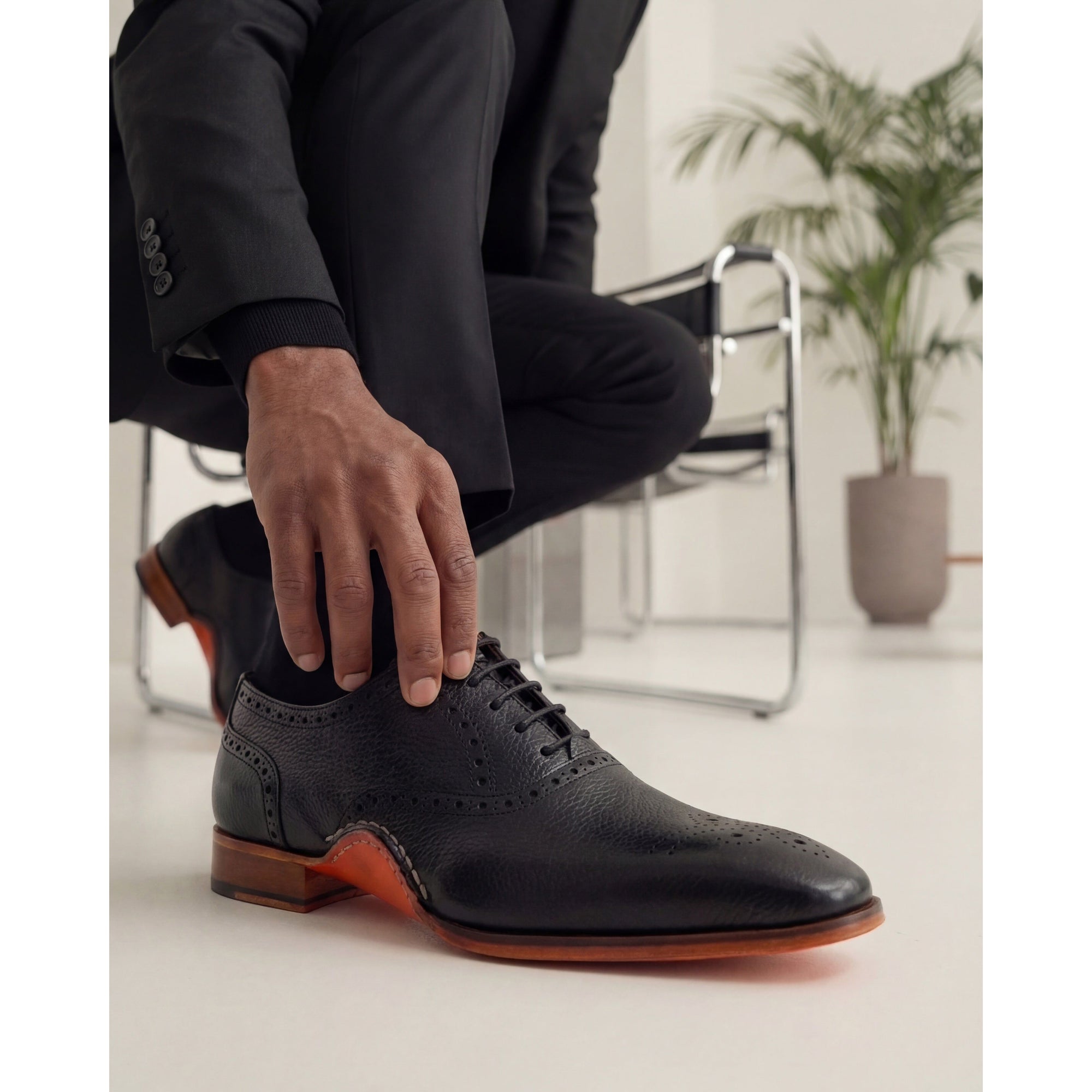 The Draco Handmade Black Semi Brogue Oxford Men Shoe