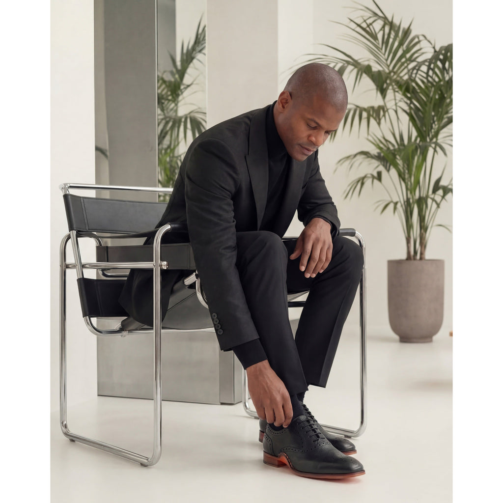 The Draco Handmade Black Semi Brogue Oxford Men Shoe