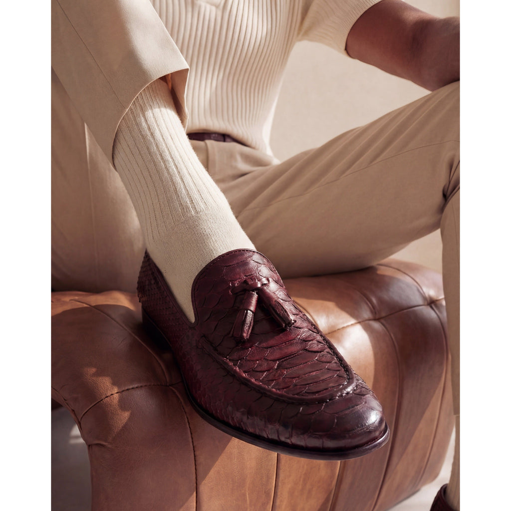 Vinci The Bethesda Burgundy Pyhtn Skin Leather Tassel Loafer Men Shoes