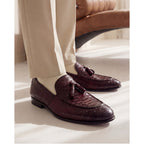 Vinci The Bethesda Burgundy Pyhtn Skin Leather Tassel Loafer Men Shoes