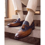Vinci The Istanbul Tan & Navy Blue Leather Tassel Loafer Men Shoes
