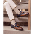 Vinci The Istanbul Tan & Navy Blue Leather Tassel Loafer Men Shoes