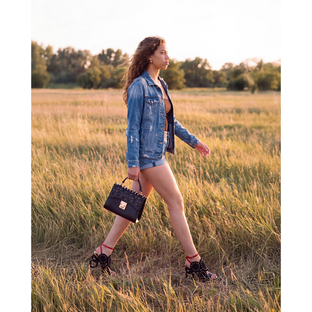 The Infanta Black Spike Leather Ankle Strap Women Sandal