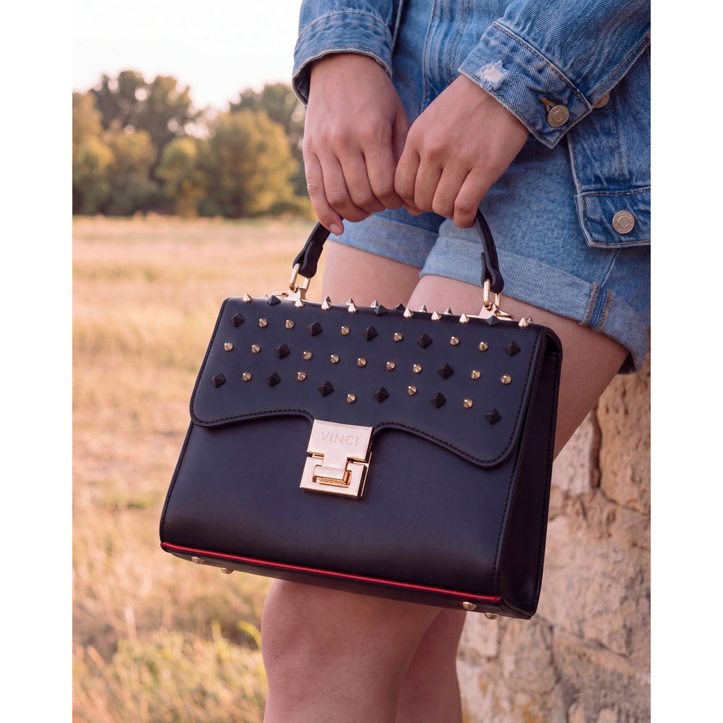 The Infanta Black Spike Leather Ankle Strap Women Sandal