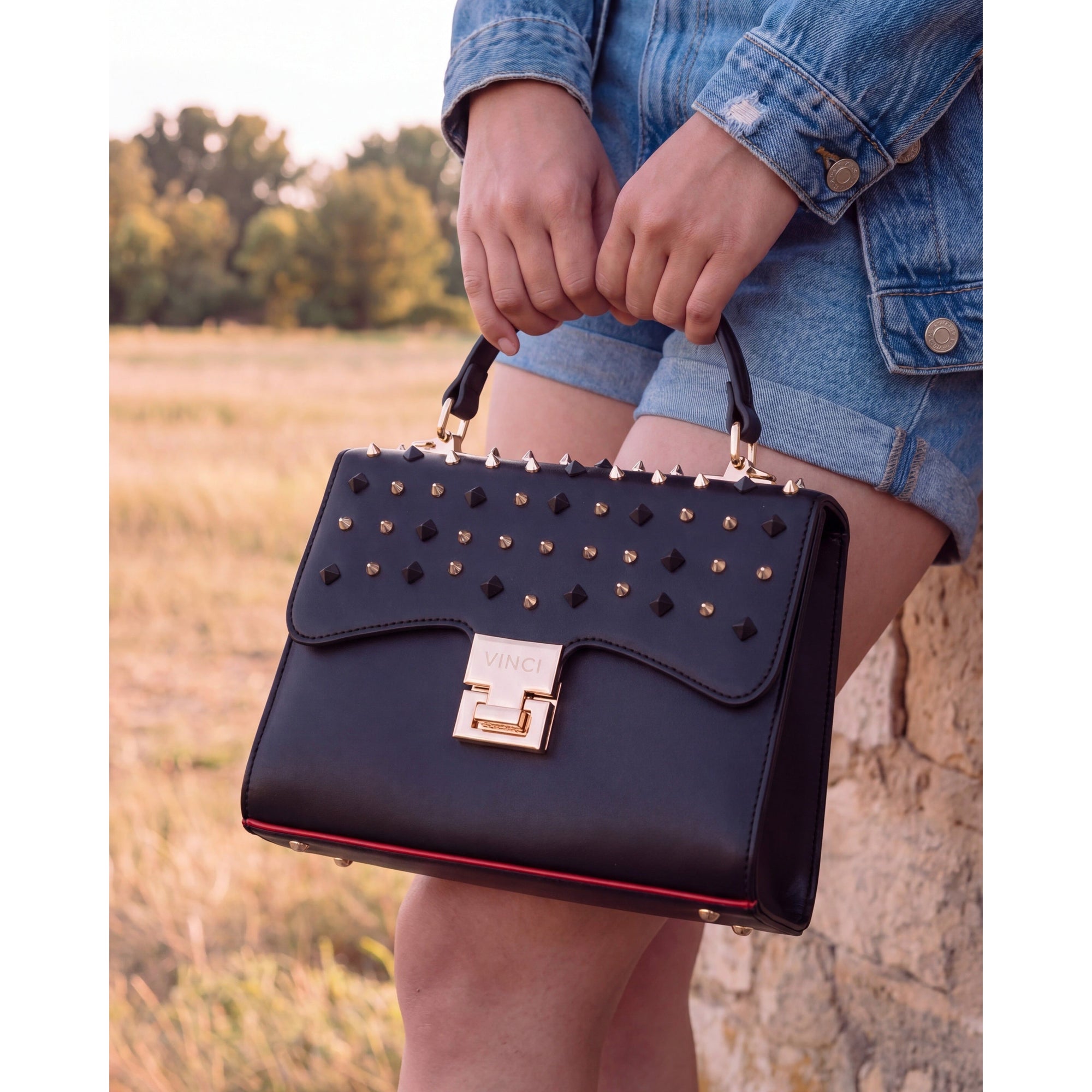 The Infanta Black Spike Leather Ankle Strap Women Sandal