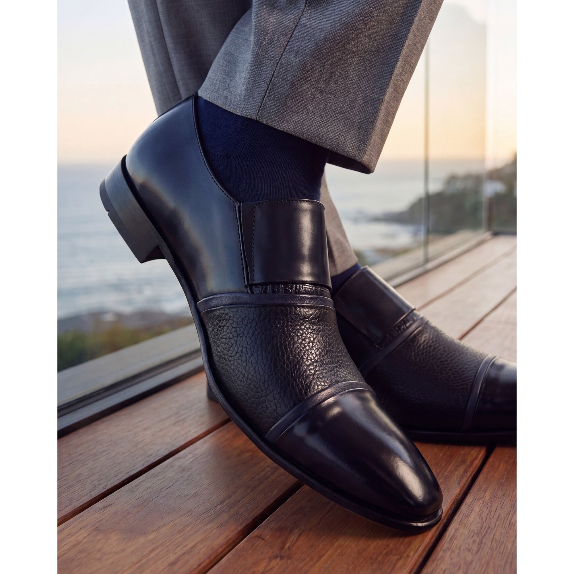 Vinci The Everest Navy Leather Cap Toe Dress Loafer Men Shoe