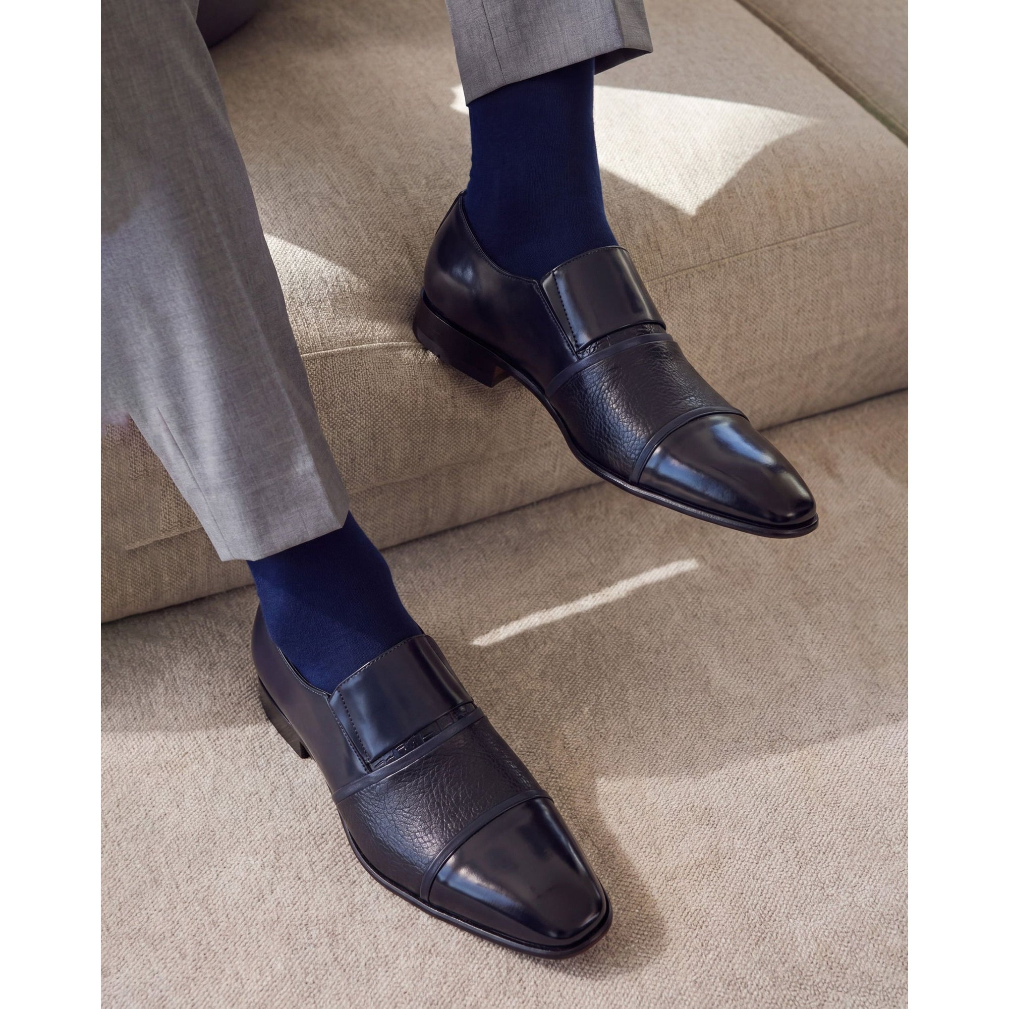 Vinci The Everest Navy Leather Cap Toe Dress Loafer Men Shoe