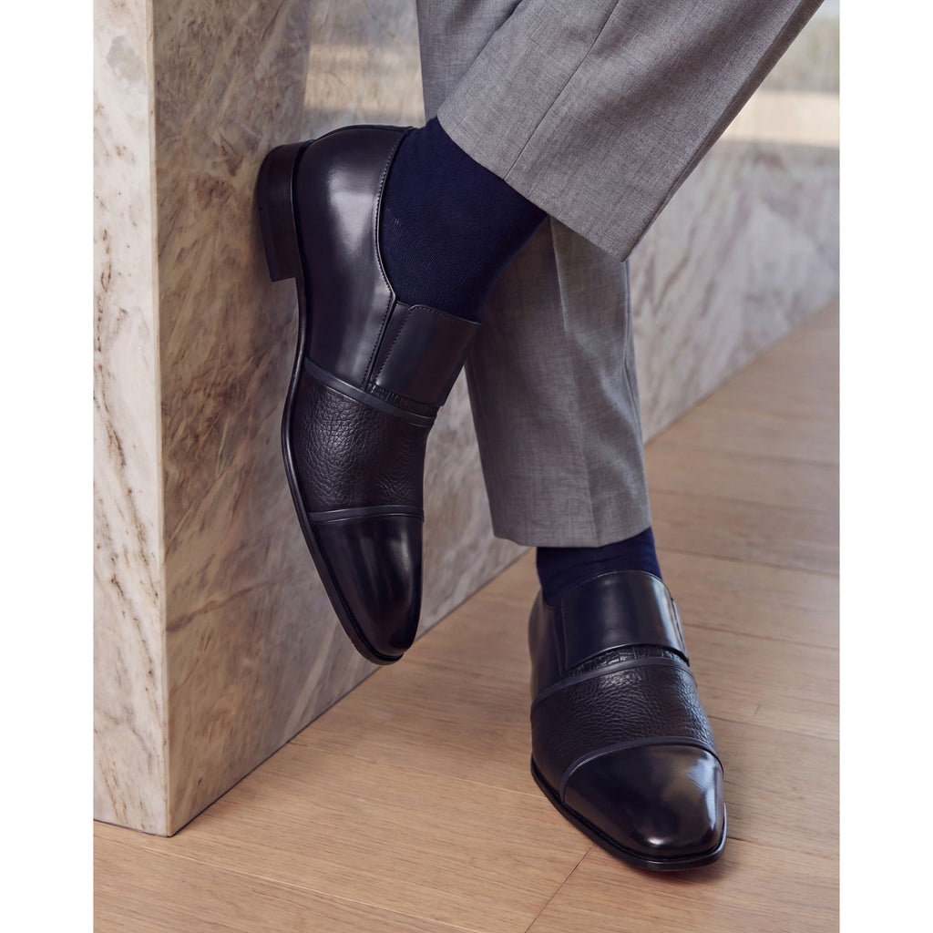 Vinci The Everest Navy Leather Cap Toe Dress Loafer Men Shoe