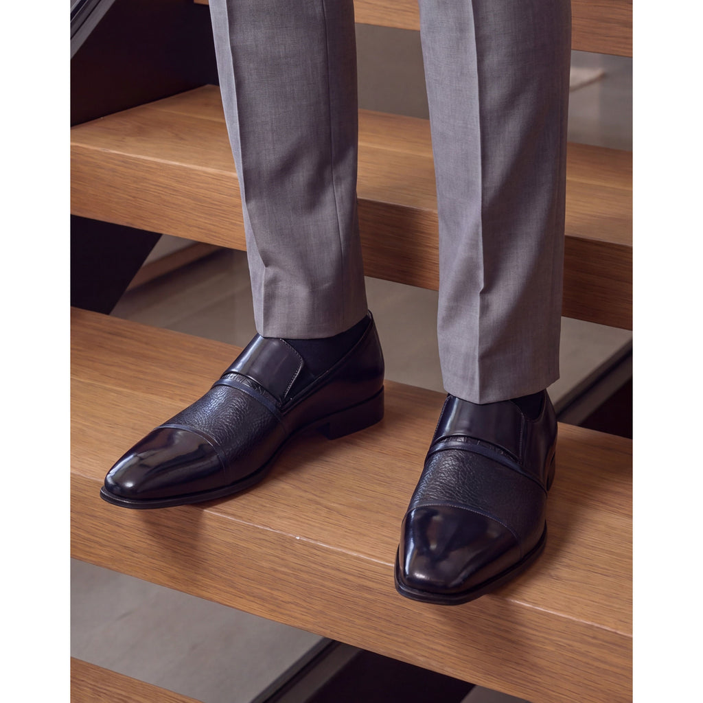 Vinci The Everest Navy Leather Cap Toe Dress Loafer Men Shoe