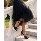 The Mars Platform Heel Black Leather Women's Sandal