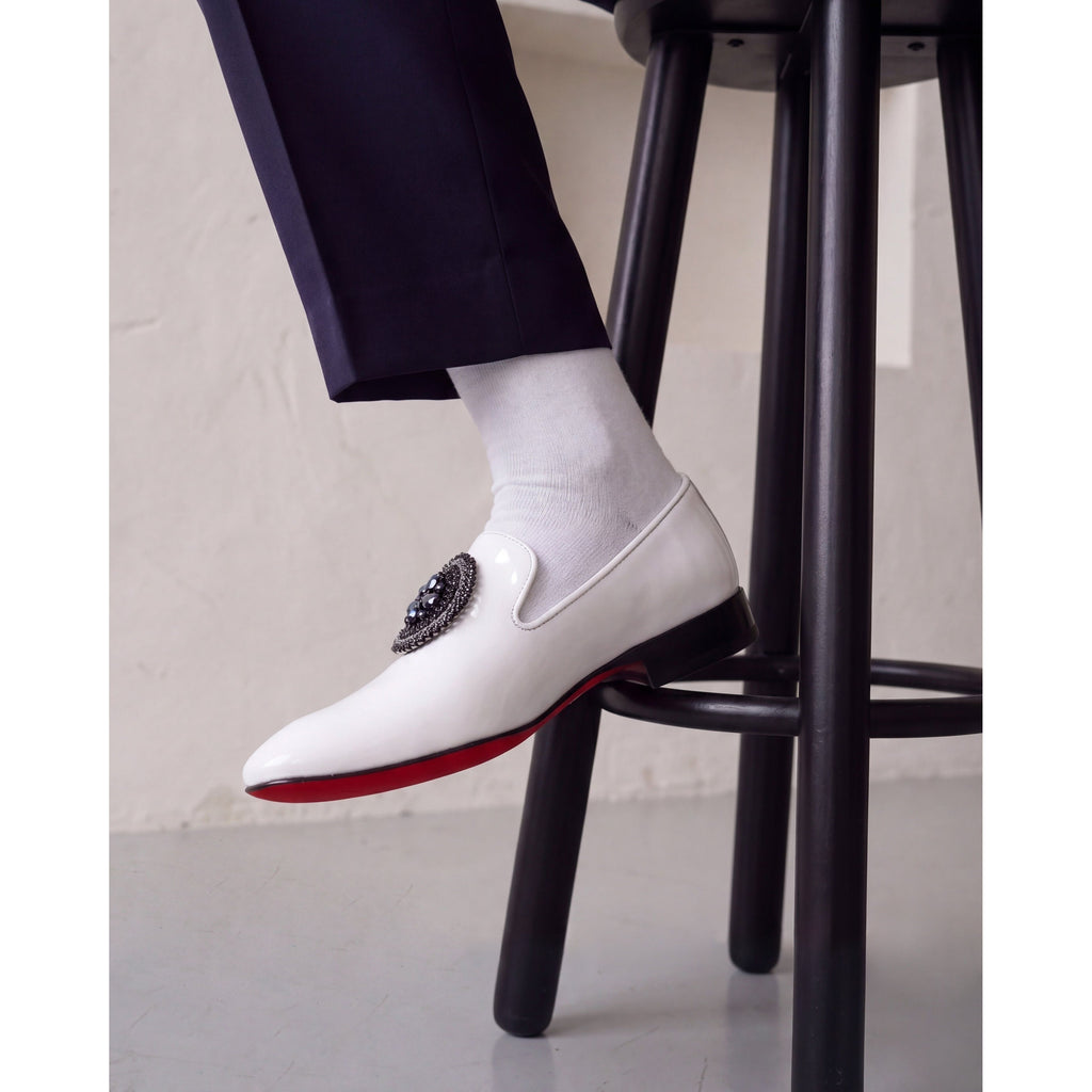 The Pombe White Patent Leather Dress Slip-on Loafer Men Shoe