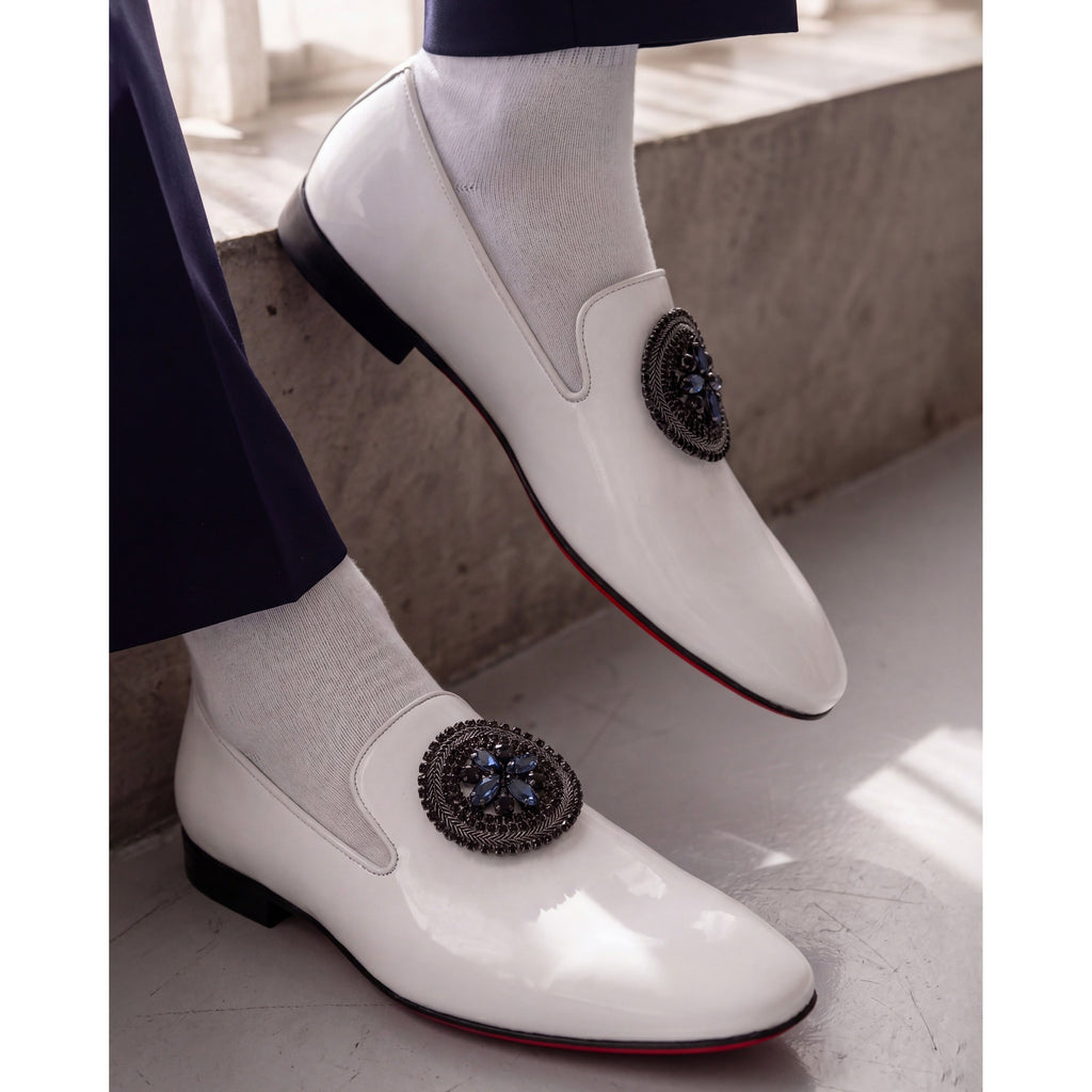The Pombe White Patent Leather Dress Slip-on Loafer Men Shoe