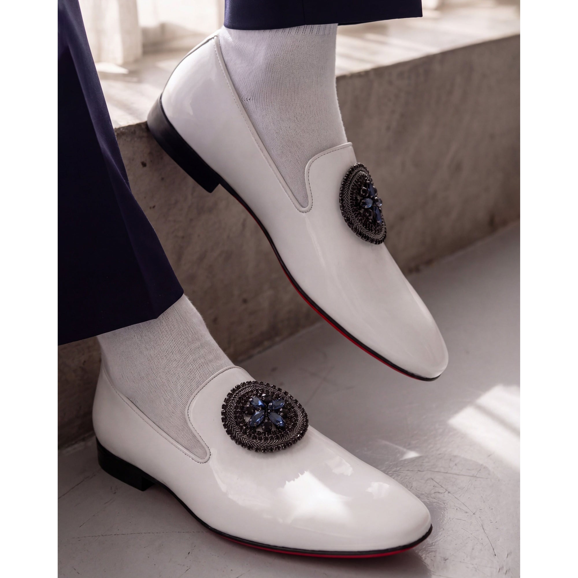 The Pombe White Patent Leather Dress Slip-on Loafer Men Shoe