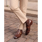 Vinci The Strat Single Monk Strap Cap Toe Brown Leather Handmade Men Shoes