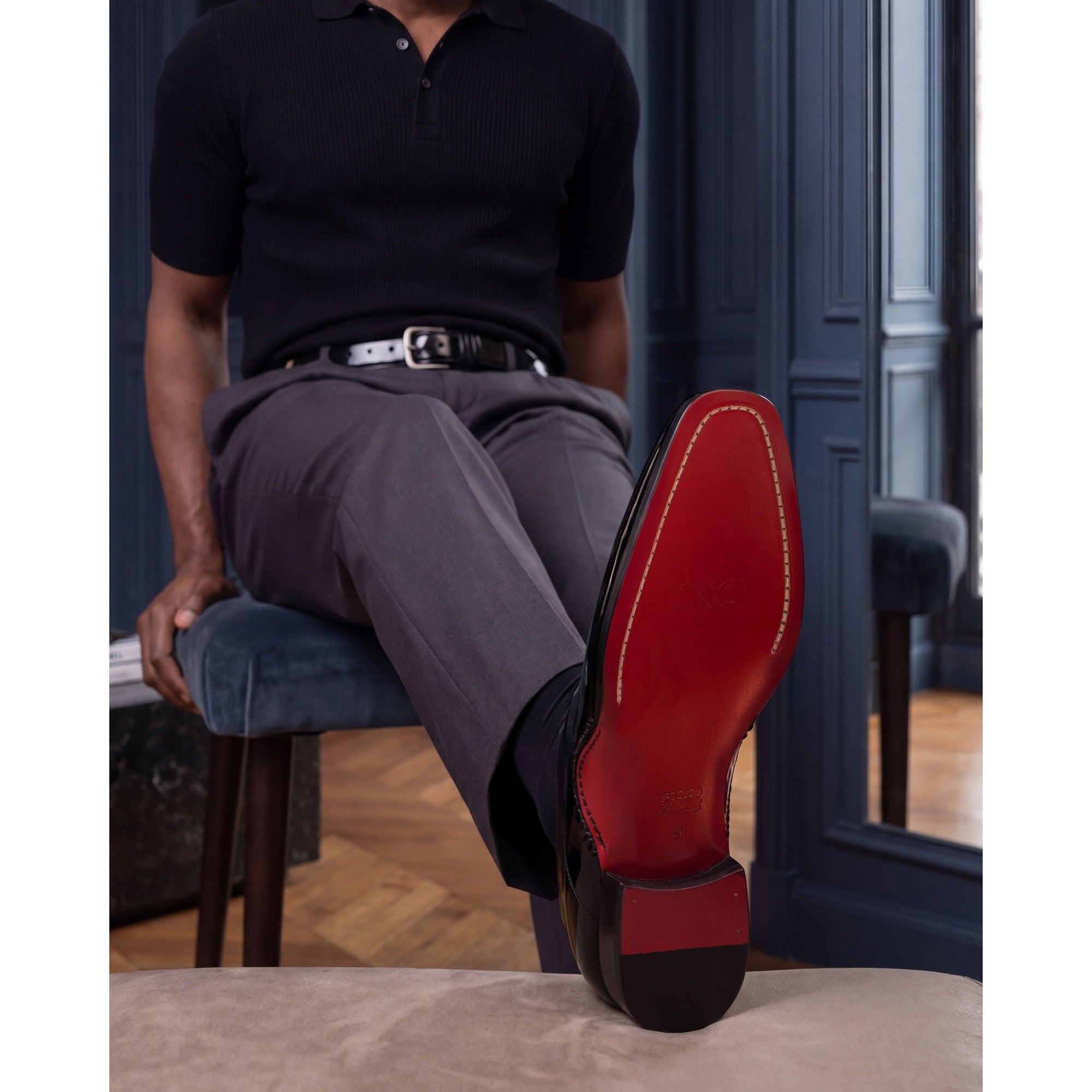 The Royal Hand Craft Black Patent Leather Plain Toe Oxford Men Shoe