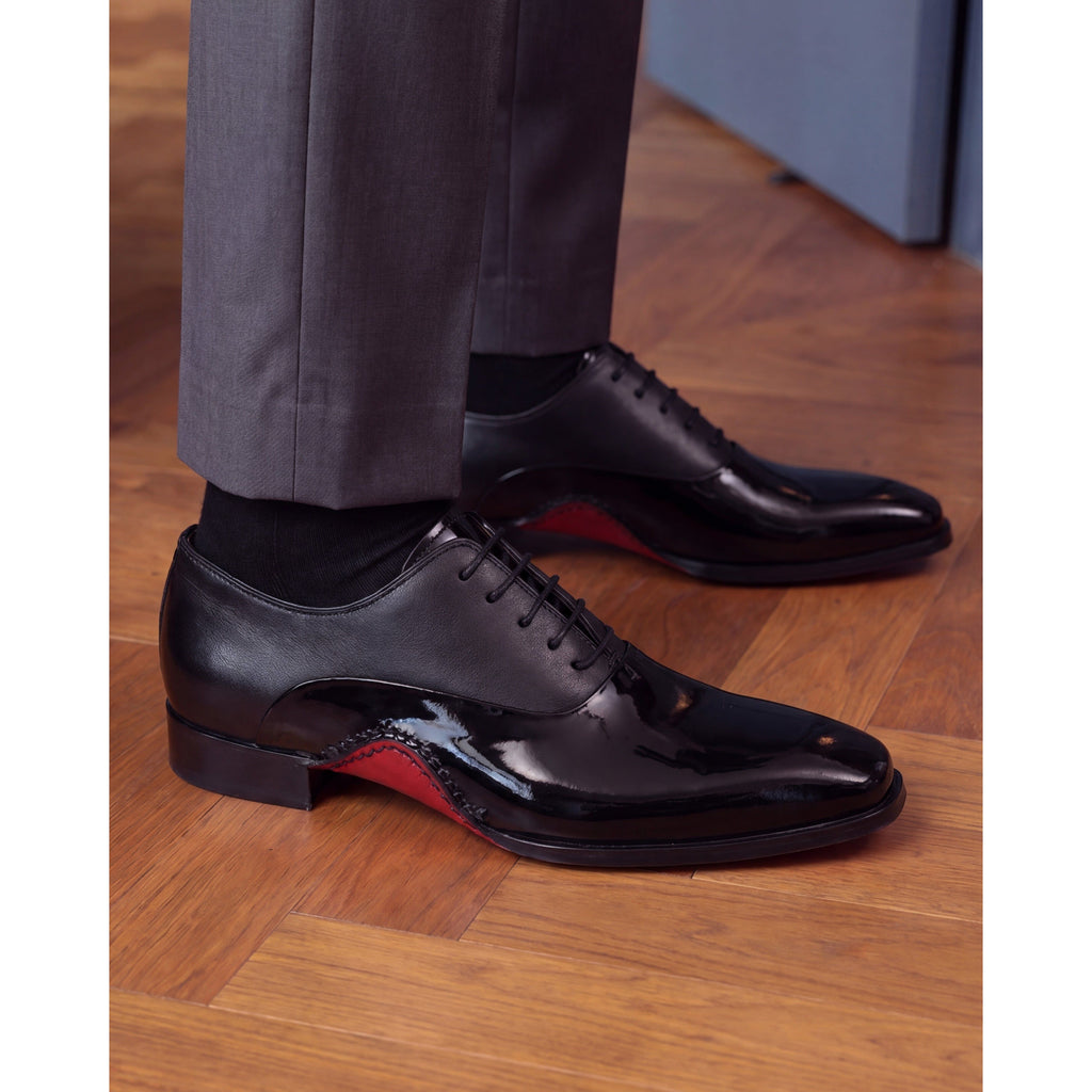 The Royal Hand Craft Black Patent Leather Plain Toe Oxford Men Shoe