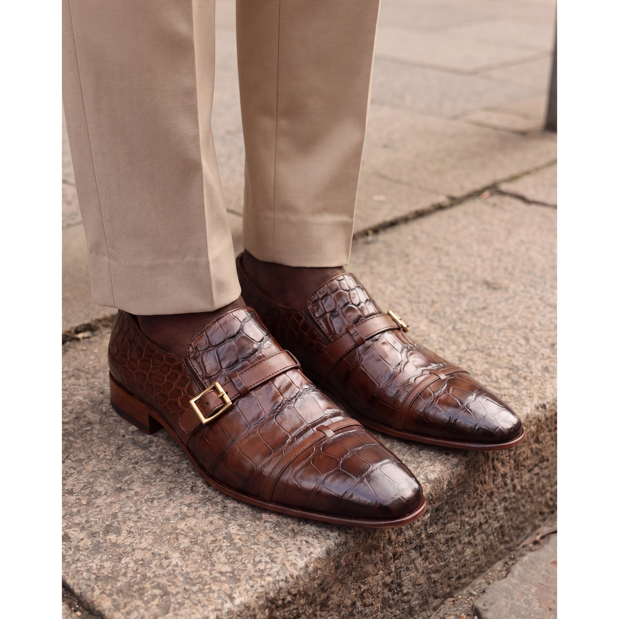 Vinci The Strat Single Monk Strap Cap Toe Brown Leather Handmade Men Shoes