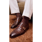 Vinci The Strat Single Monk Strap Cap Toe Brown Leather Handmade Men Shoes