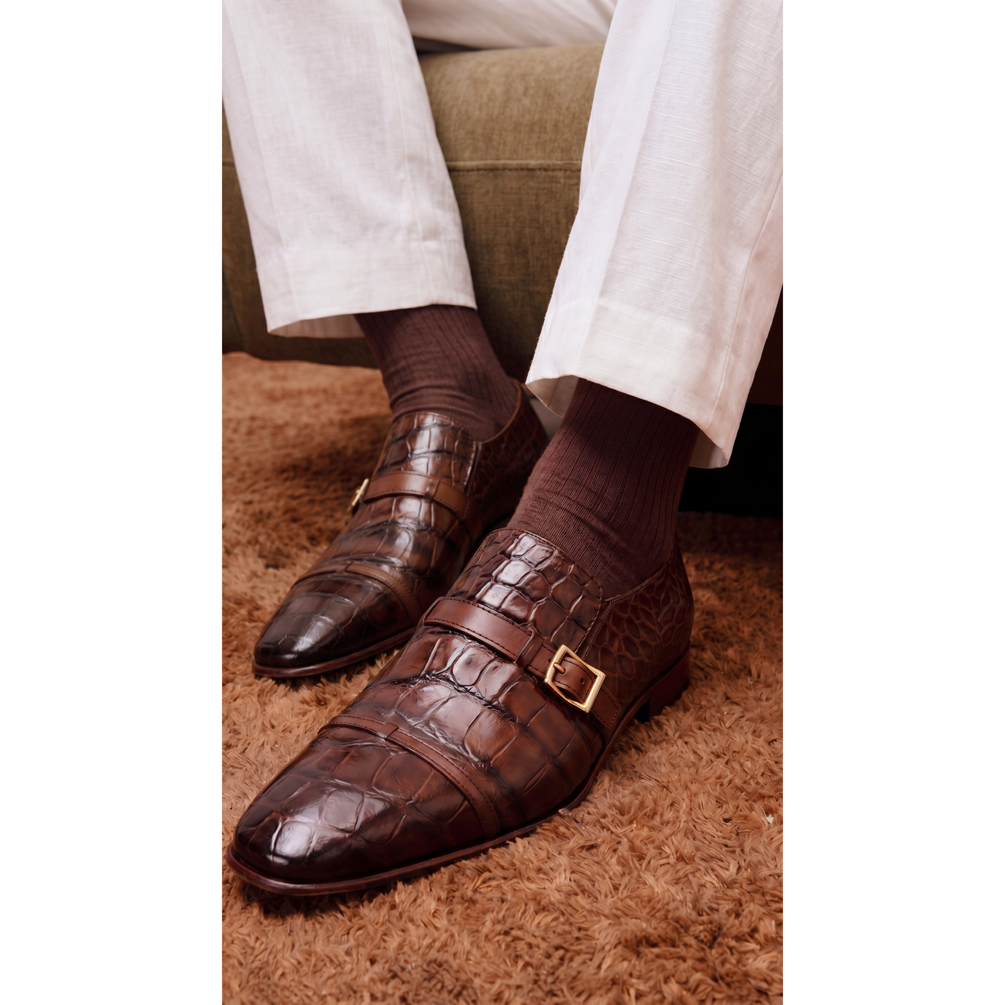 Vinci The Strat Single Monk Strap Cap Toe Brown Leather Handmade Men Shoes