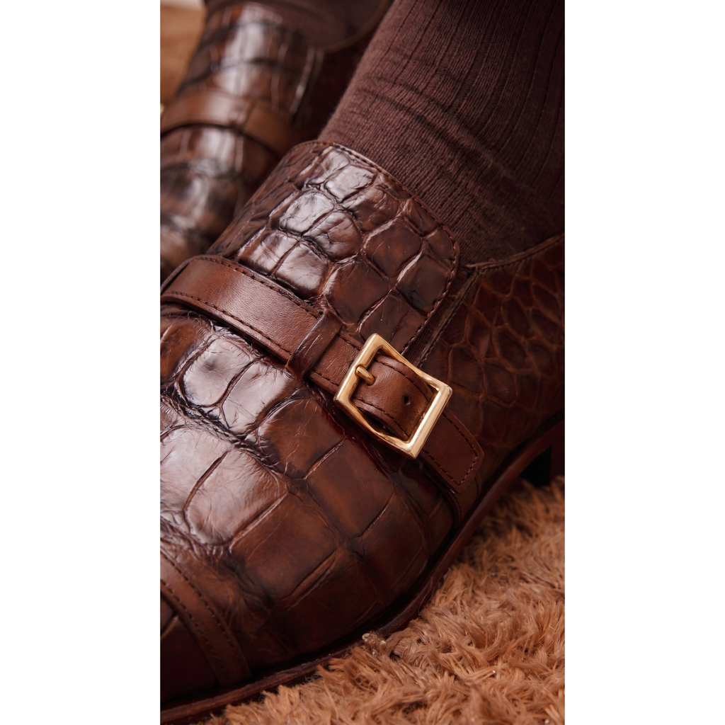 Vinci The Strat Single Monk Strap Cap Toe Brown Leather Handmade Men Shoes
