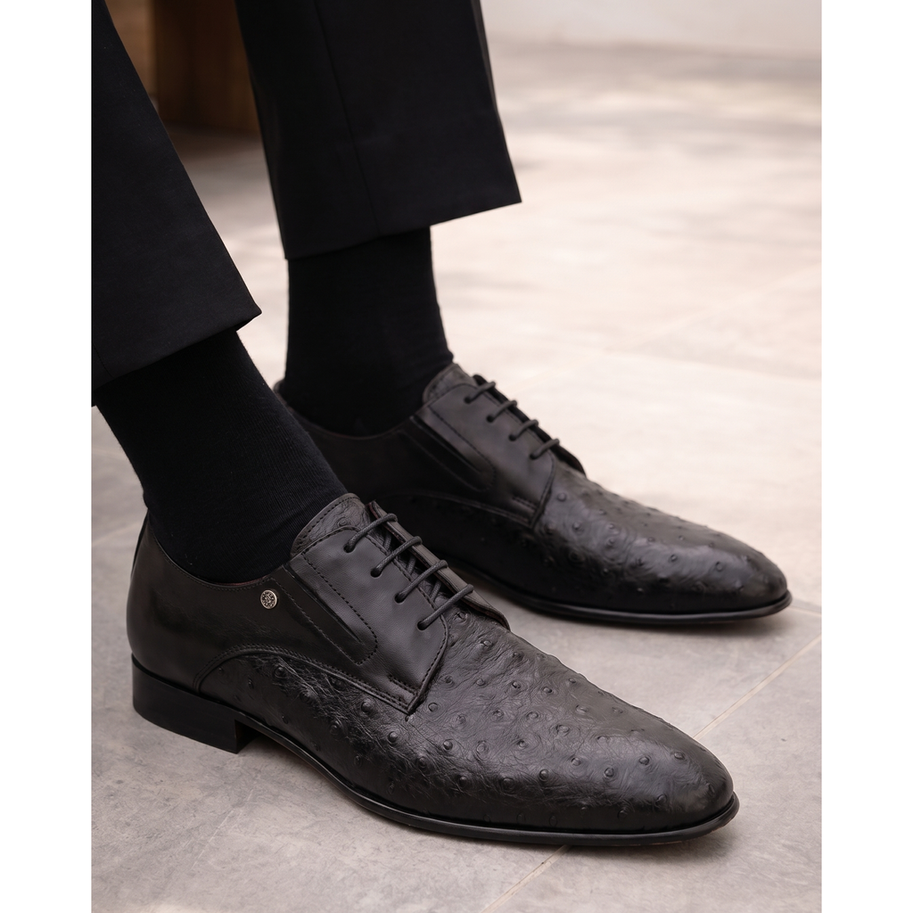 The Porto Alegre Black Leather Derby Men Shoe