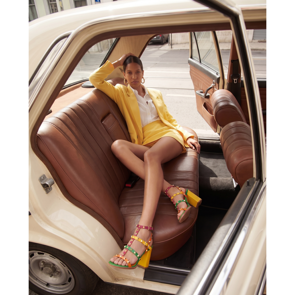 The Nejapa Block Heel Multicolor Leather Women Sandal