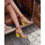 The Nejapa Block Heel Multicolor Leather Women Sandal