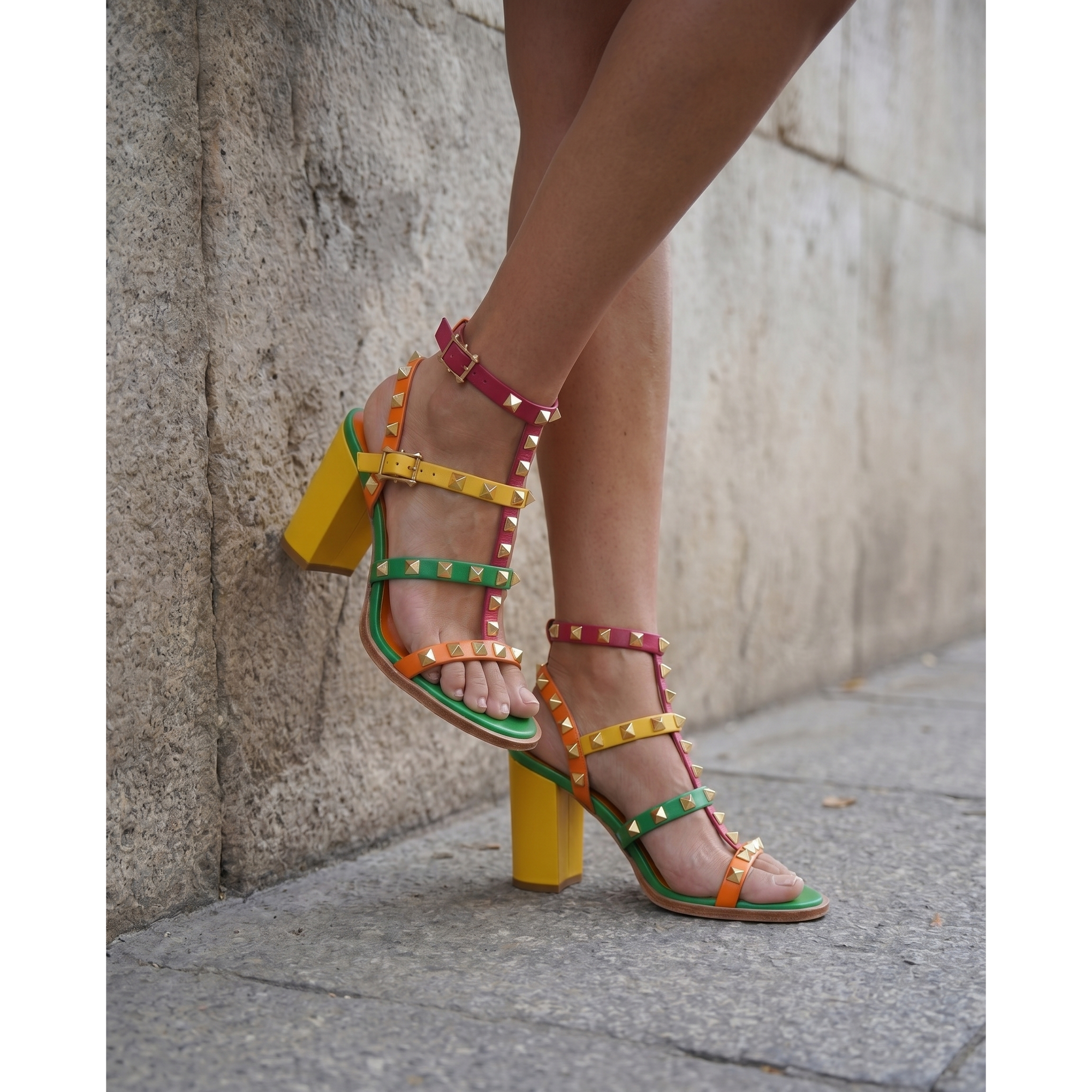The Nejapa Block Heel Multicolor Leather Women Sandal