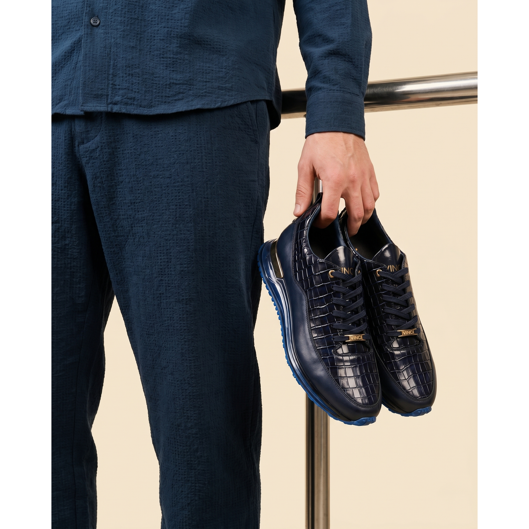 Vinci The Marseille Navy Blue Leather Men Sneaker