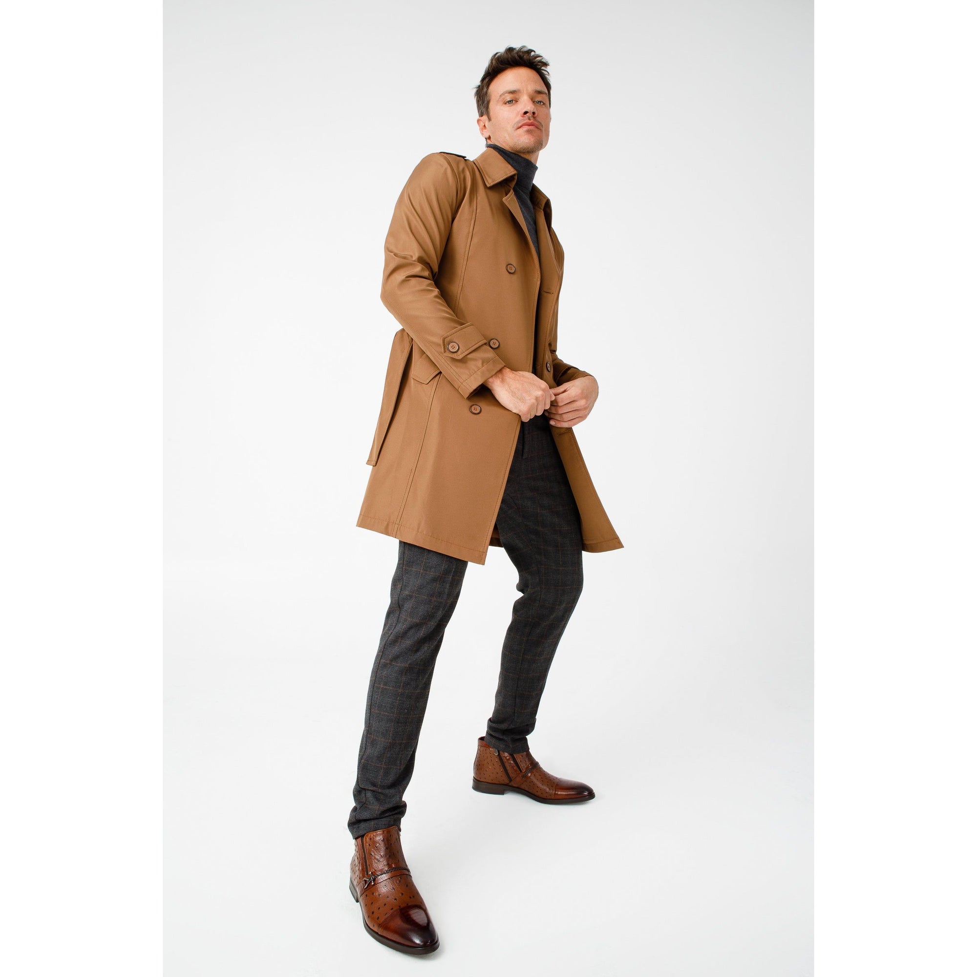 Vinci The Dallas Tan Leather Bit Ankle Zip-Up Dress Men Boot