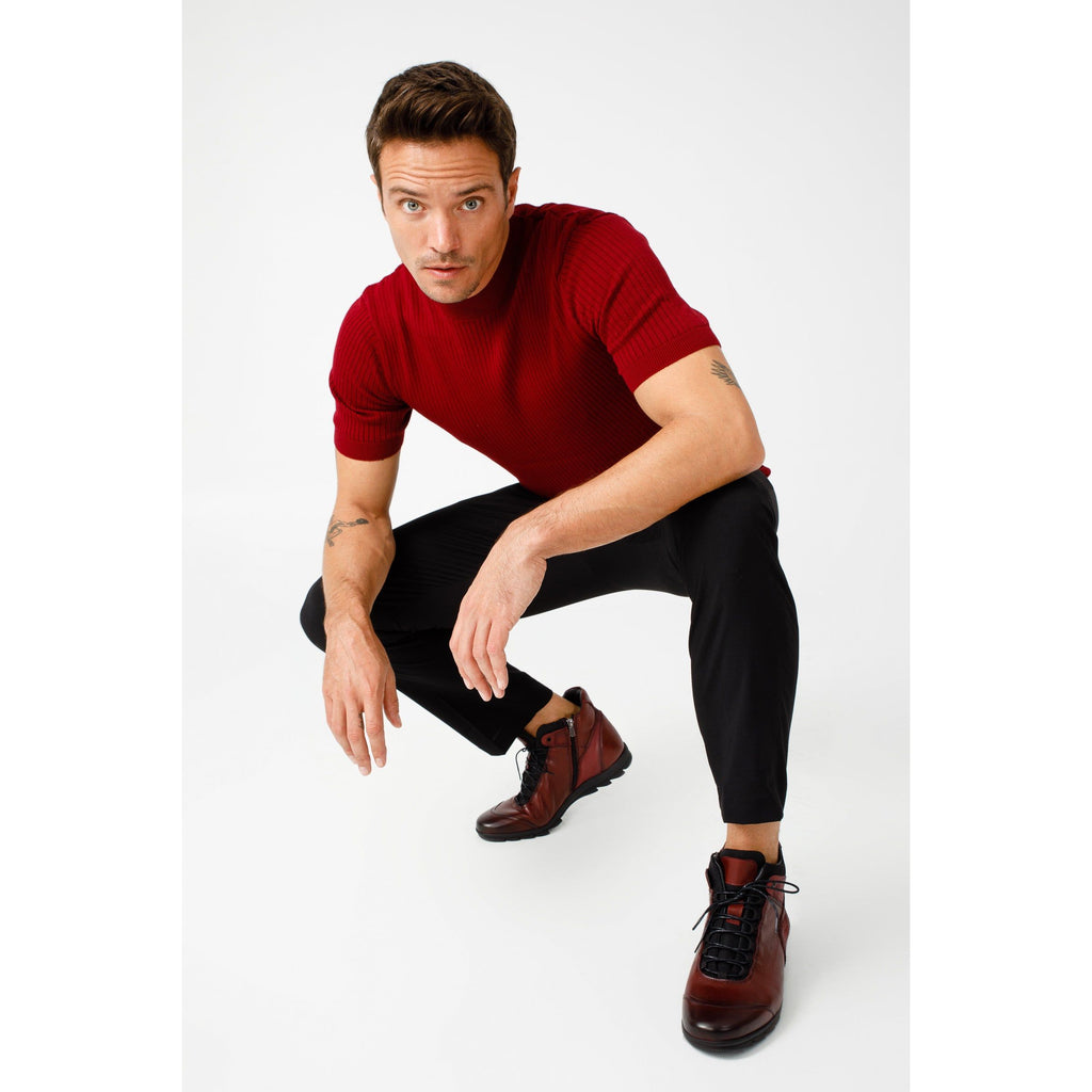 The Houston Leather Burgundy Lace-Up Casual Men Boot with a Zipper