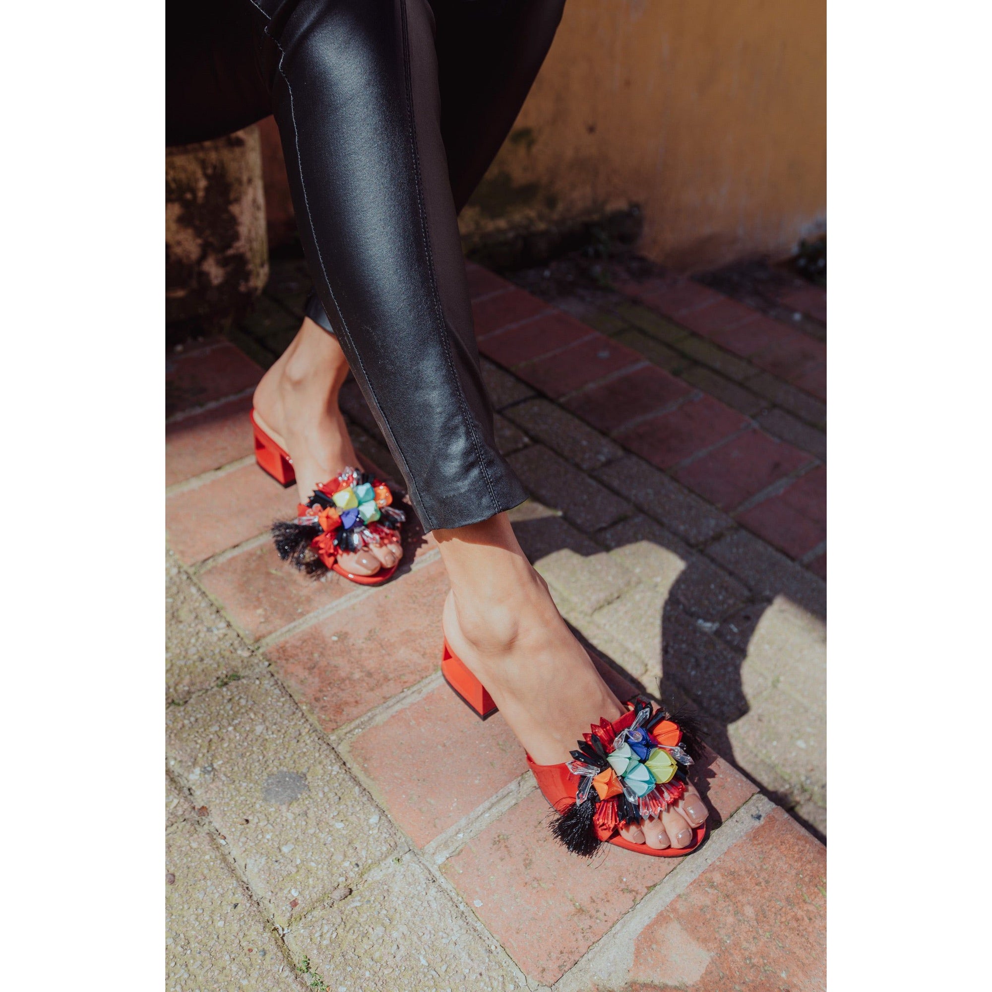 The Vigo Red Leather Block Heel Women Sandal