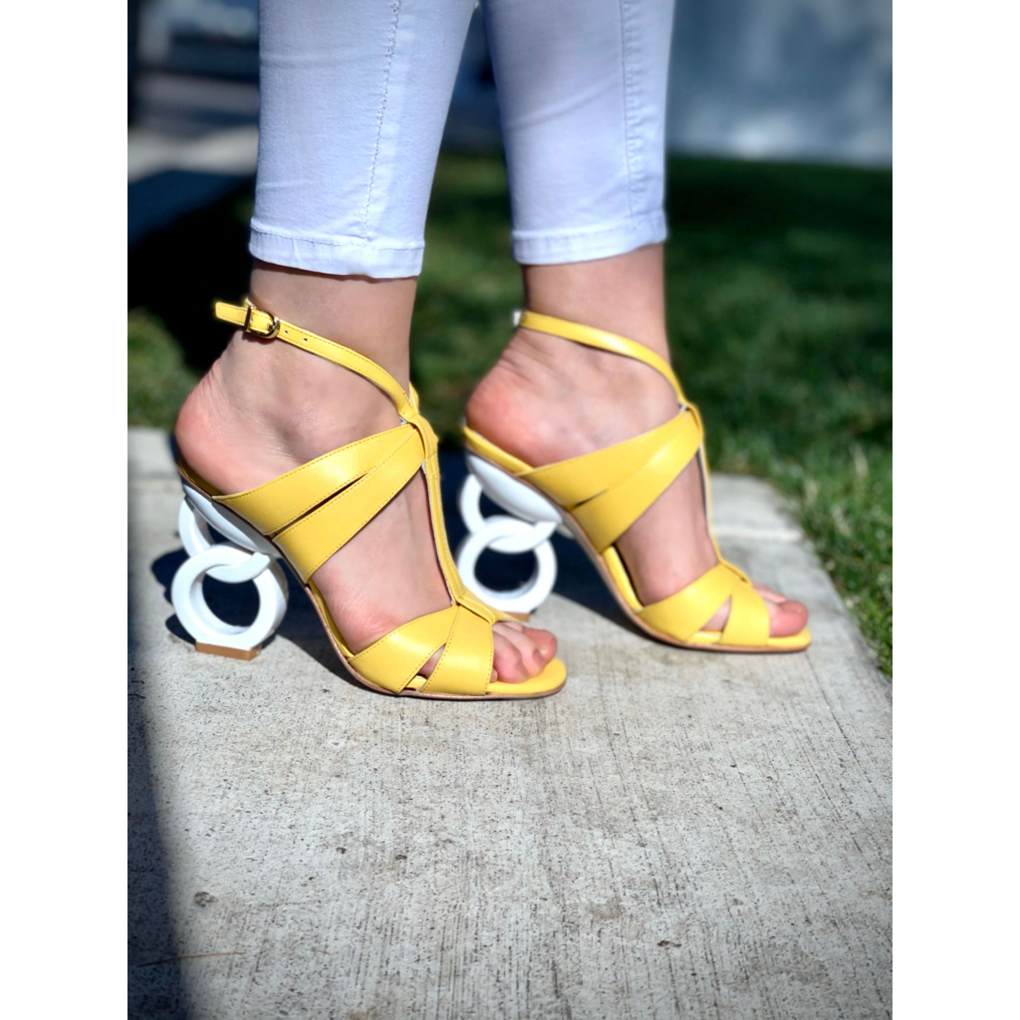 The Duffryn Yellow T-Strap Leather Women Sandal