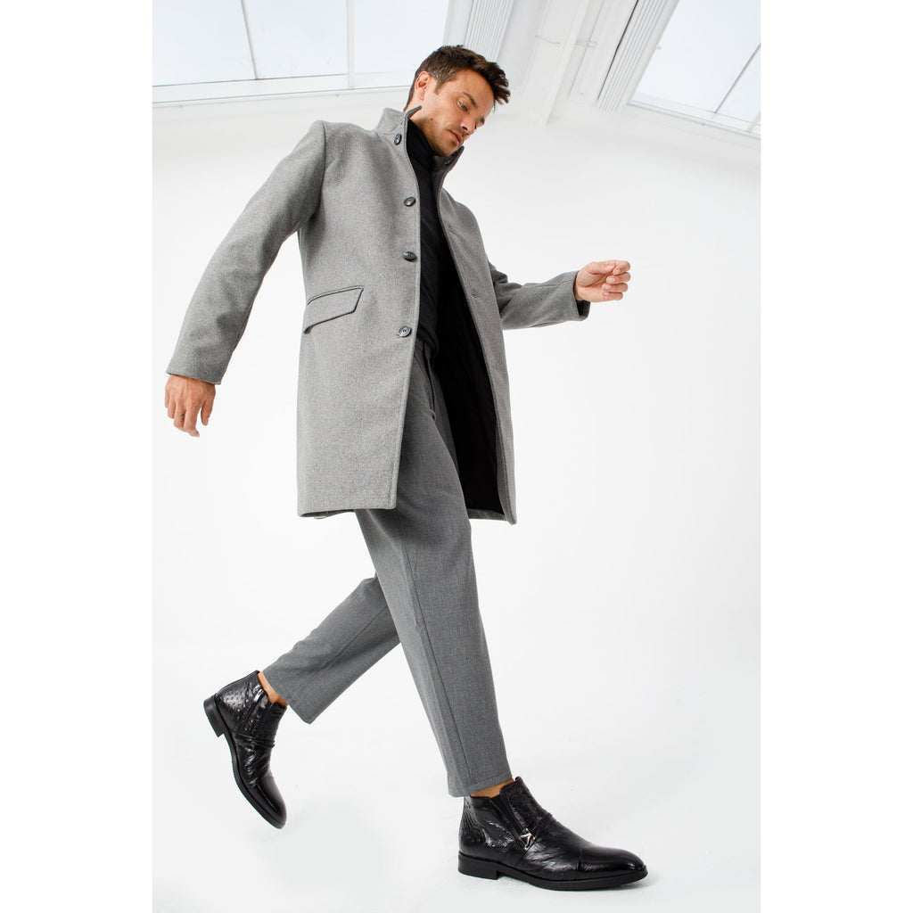Vinci The Dallas Black Leather Bit Ankle Zip-Up Dress Men Boot