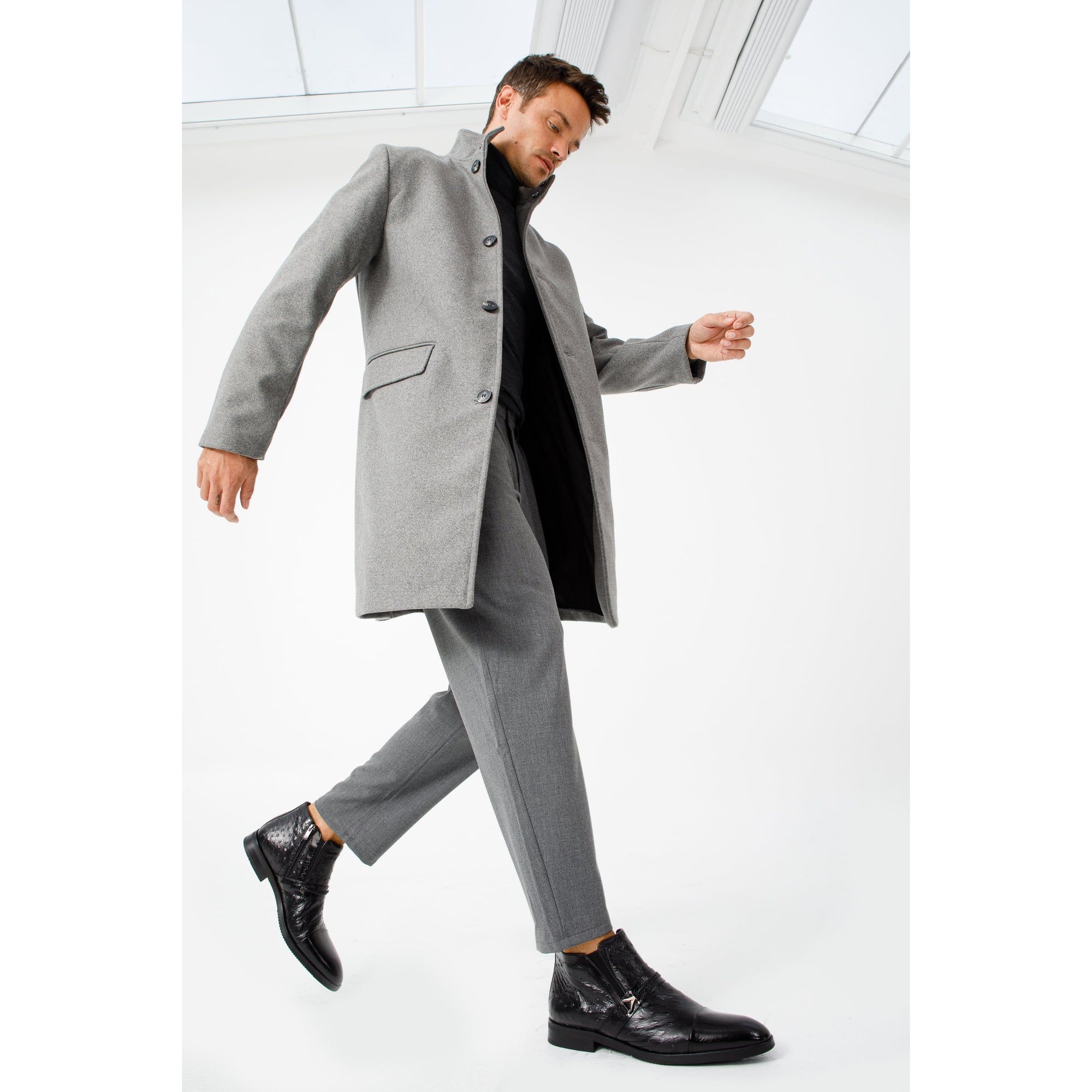 Vinci The Dallas Black Leather Bit Ankle Zip-Up Dress Men Boot