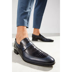The Kazablanka Navy Leather Bit Loafer Men  Shoe