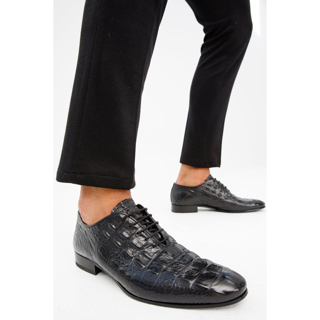 The Randor Black Crocodile Leather Oxford Men Shoe