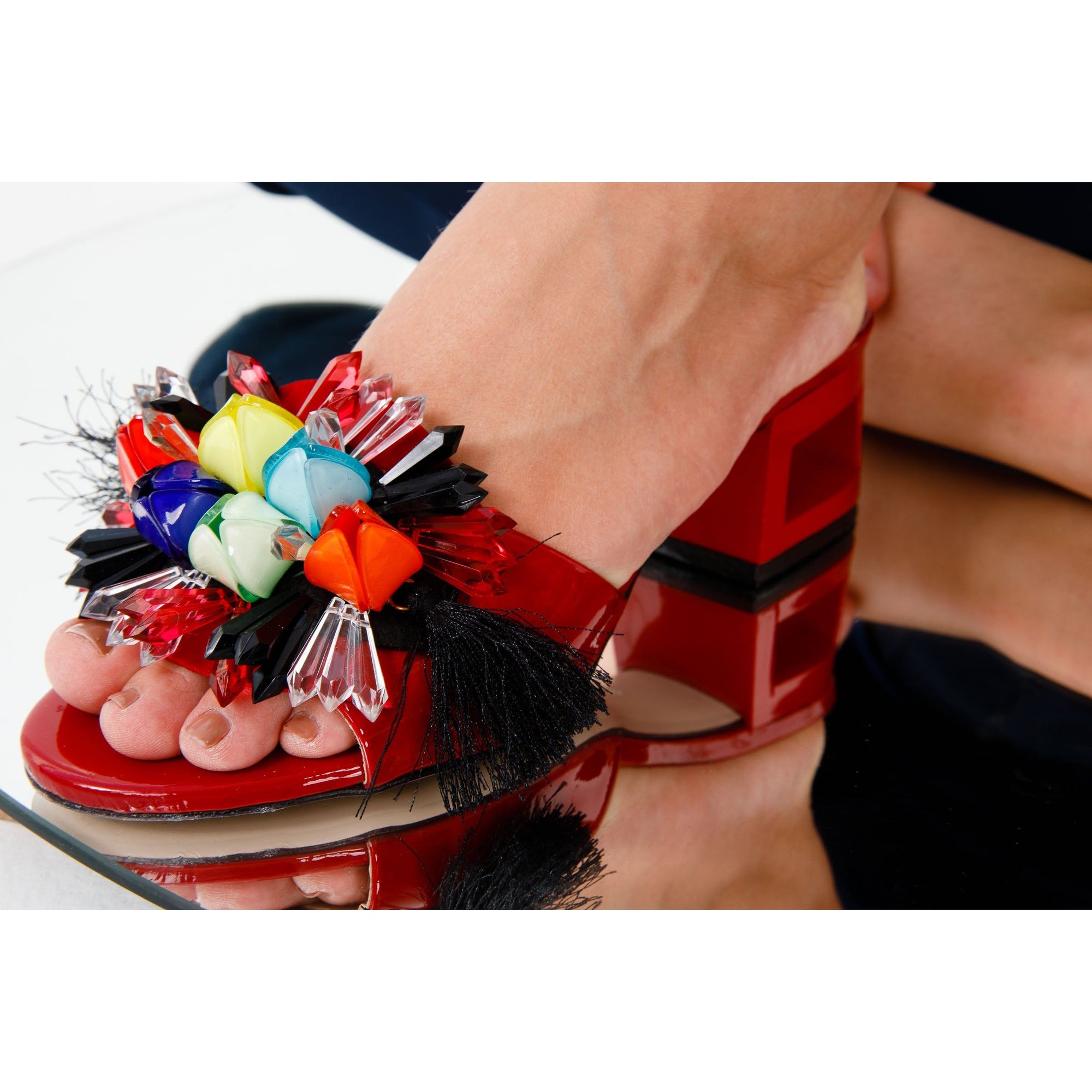 The Vigo Red Leather Block Heel Women Sandal