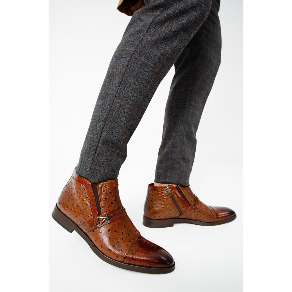 Vinci The Dallas Tan Leather Bit Ankle Zip-Up Dress Men Boot