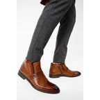 Vinci The Dallas Tan Leather Bit Ankle Zip-Up Dress Men Boot