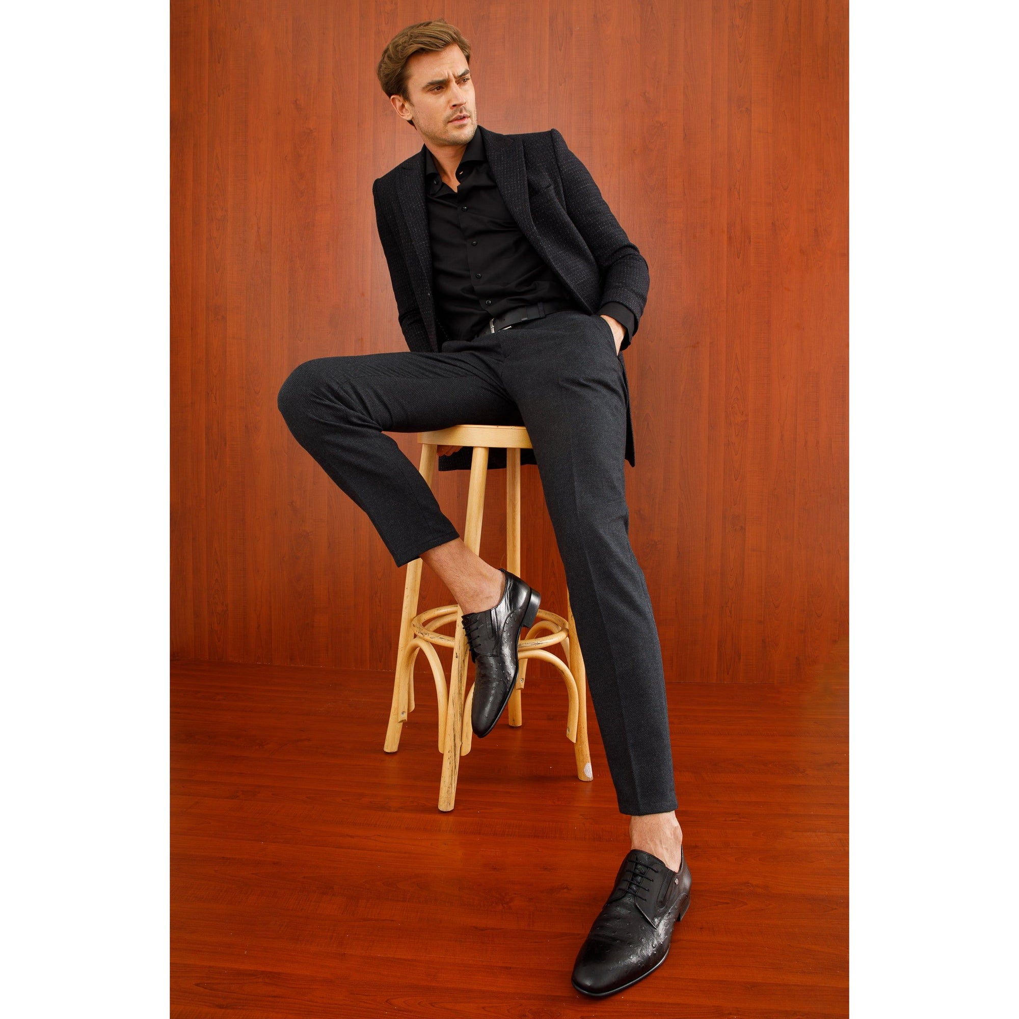 The Porto Alegre Black Leather Derby Men Shoe