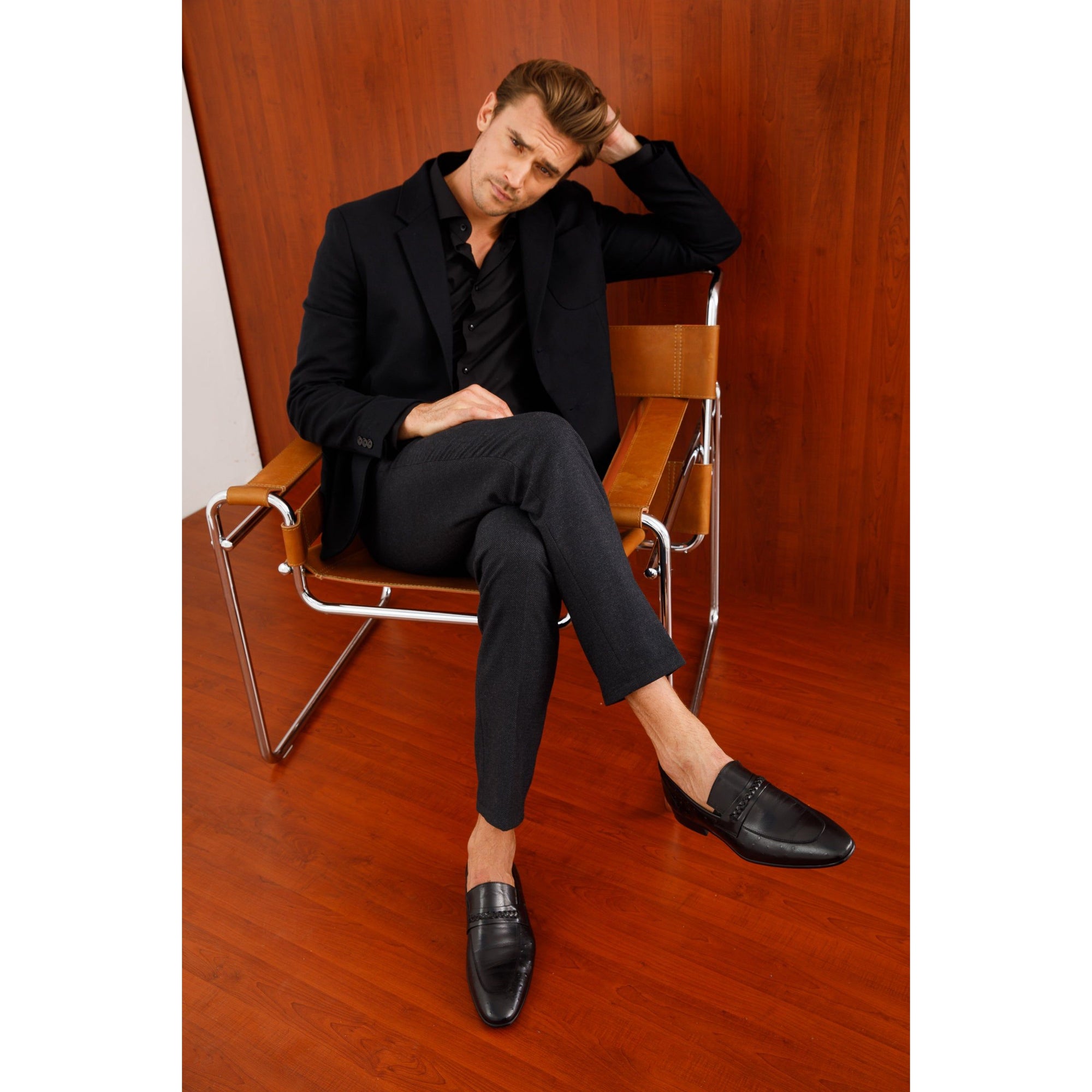 The Johannesburg Black Leather Dress Loafer Men  Shoe