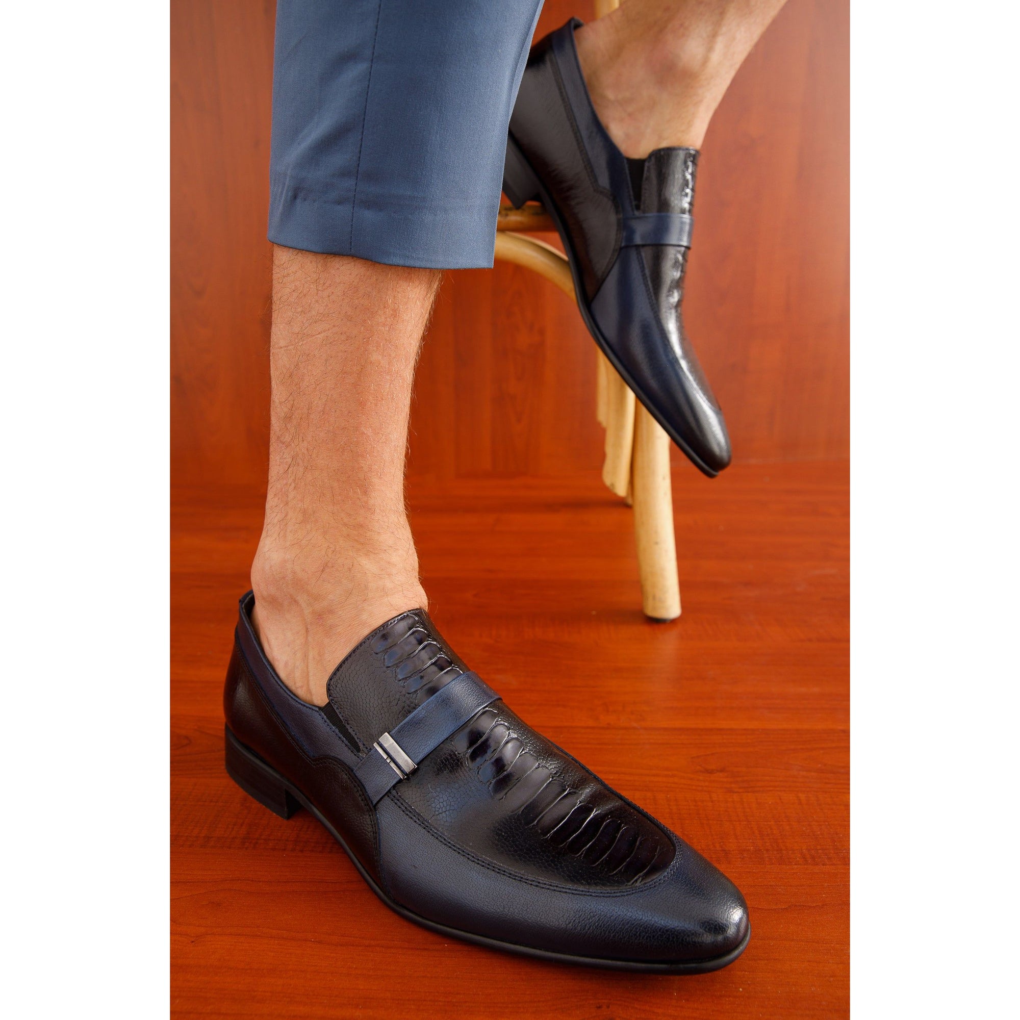 The Kazablanka Navy Leather Bit Loafer Men  Shoe