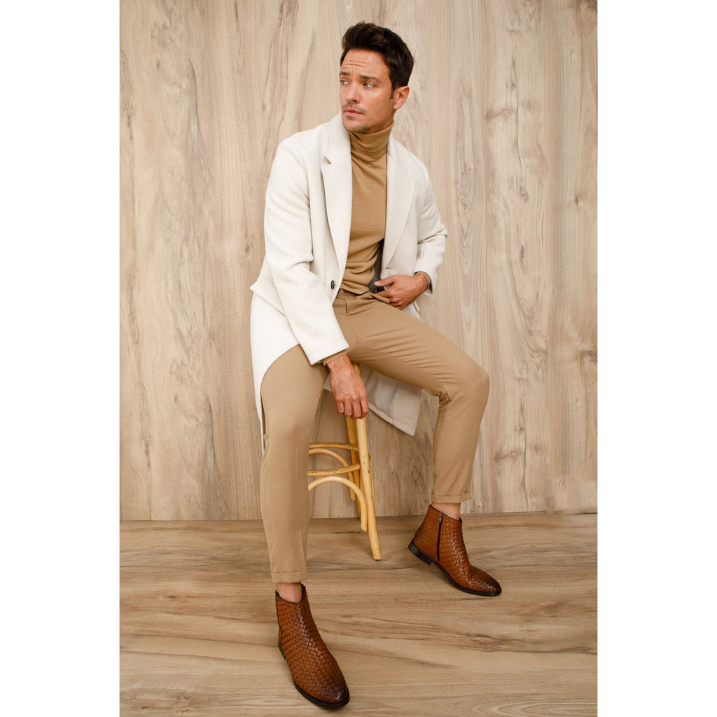 The Wellington Tan Handwoven Leather Men Boot with a Zipper Final Sale!